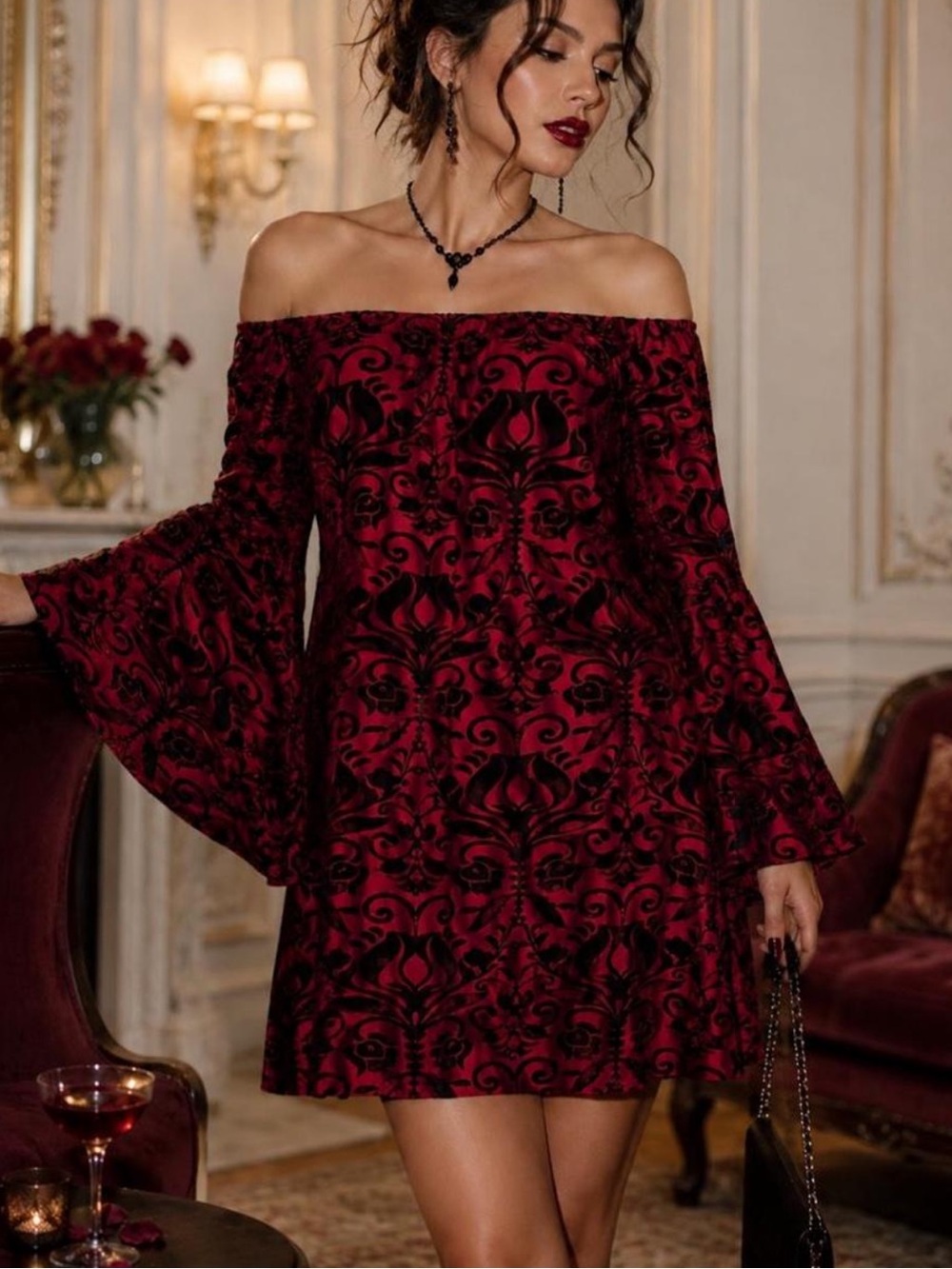 Velvet burnout dress Y2k/whimsy goth/romantic/ Victorian/fairycore /vampire goth